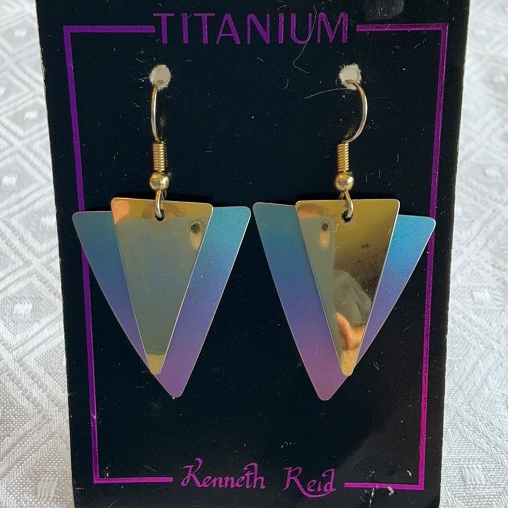 Kenneth Reid Gold and Purple Titanium Earrings
